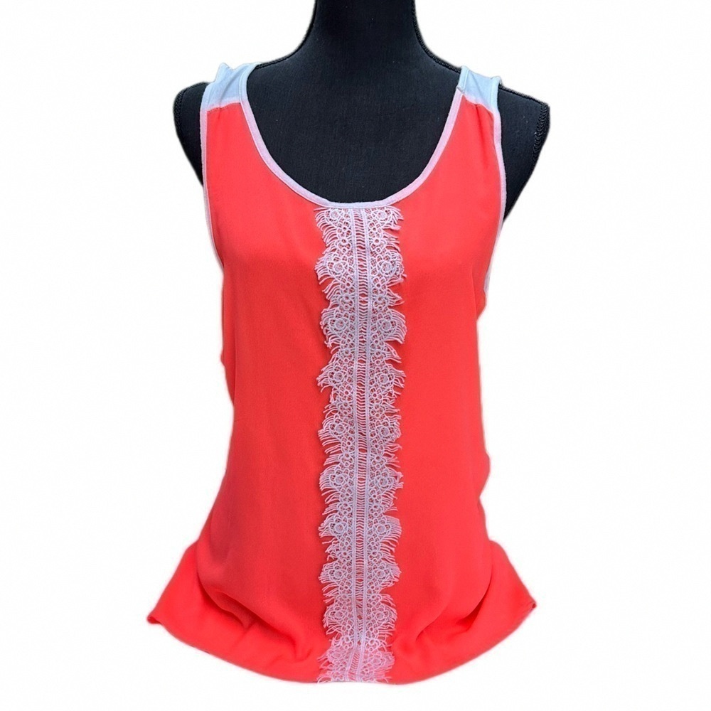 Elegant Coral Sleeveless Top with Lace Detail
